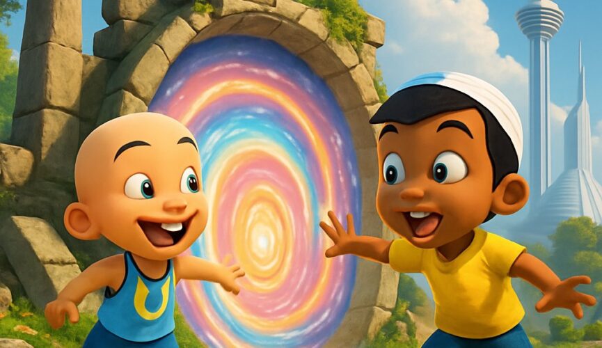 Ilustrasi Jelajahi Waktu dengan Zeusbola: Pilih Karakter Upin & Ipin